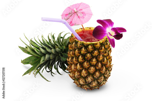 Tropical cocktail in pineapple