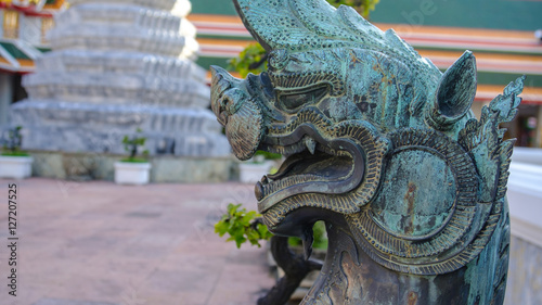 Lion Guardian at   Wat Phra Chetupon Vimolmangklararm  Wat Pho  temple  Thailand. Photo taken on  2 November   2016