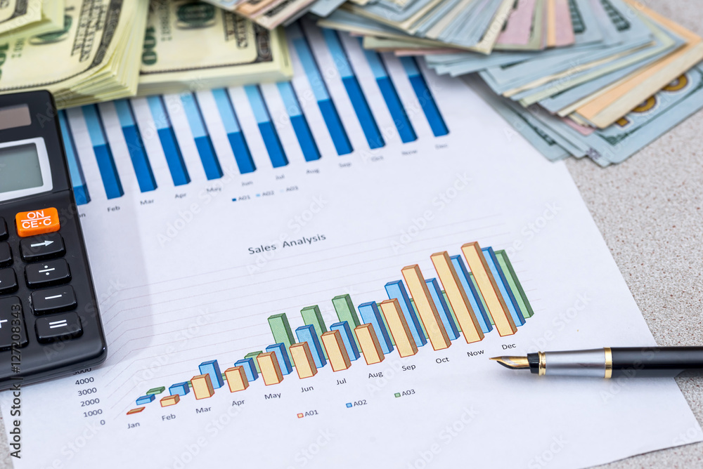 finance concept - money, graph, pen and calculator finance concept - money, graph, pen and calculator