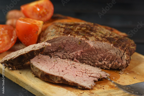 Sliced steak with medium roast