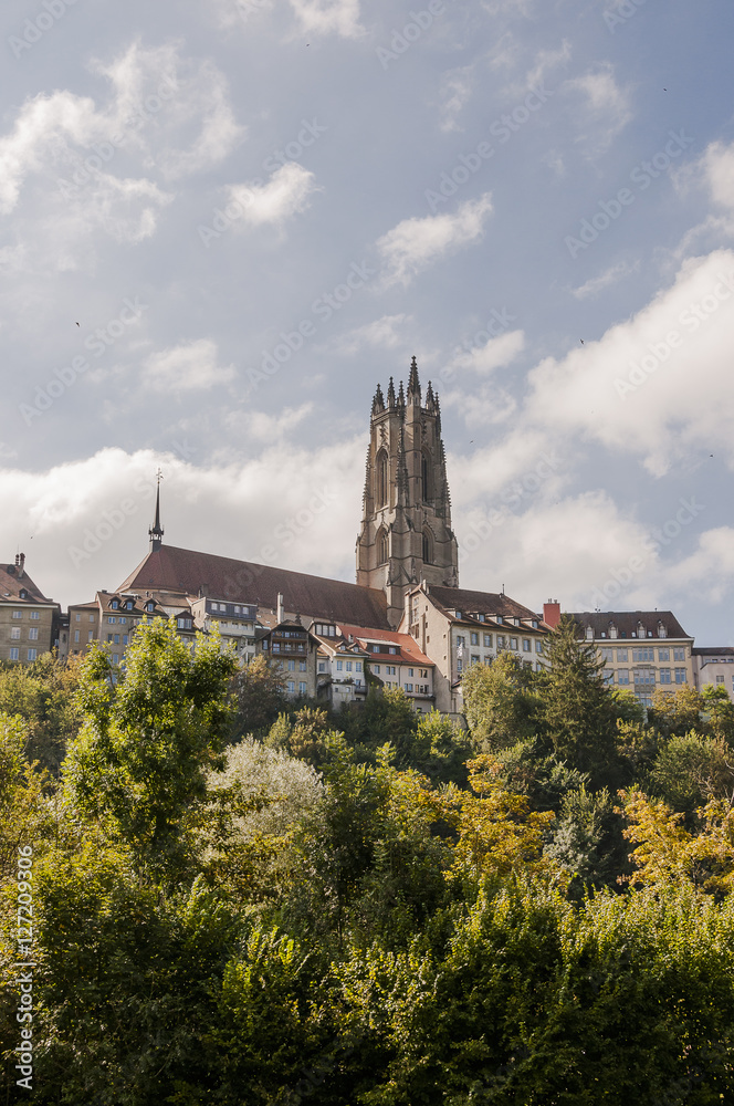 Freiburg, Fribourg, Stadt, Altstadt, Kathedrale, St. Niklaus, Altstadthäuser, historische Häuser, Stadtspaziergang, Herbst, Schweiz