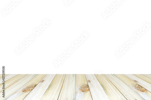 Empty wooden table or shelf wall isolated on white background  F