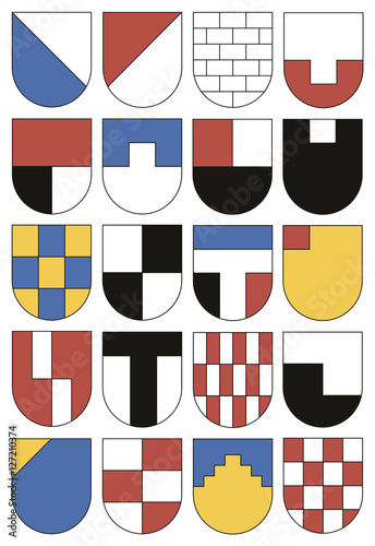 Colorful templates for coats of arms. Set of twenty shields.