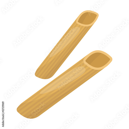 Penne rigate pasta icon in cartoon style isolated on white background. Types of pasta symbol stock vector illustration.