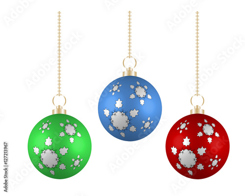 Christmas balls in different colors on white background