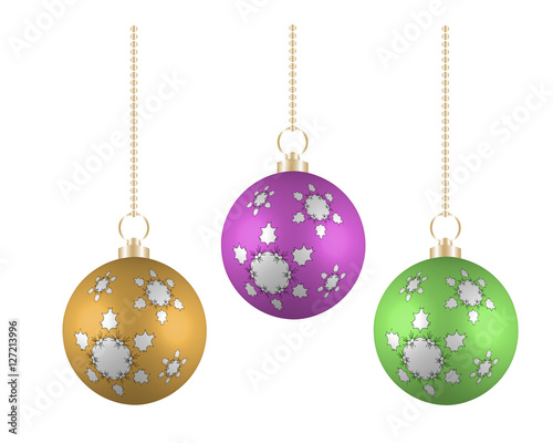 Christmas balls in different colors on white background