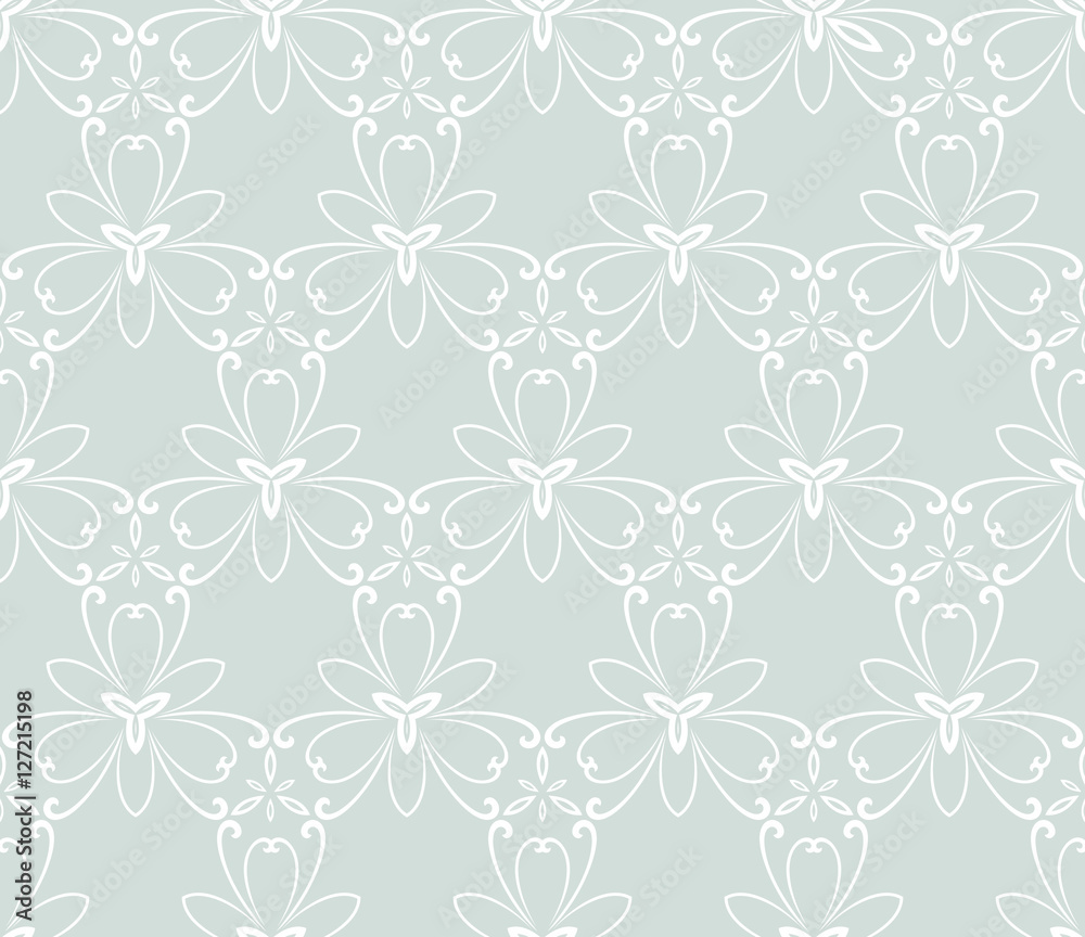 Floral ornament. Seamless abstract classic pattern with flowers. Light blue and white pattern