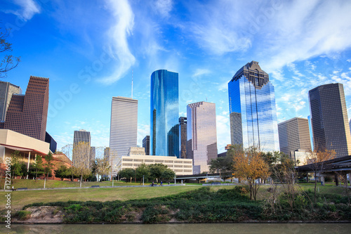 Houston Texas Skyline with modern skyscrapers and blue sky view © duydophotography
