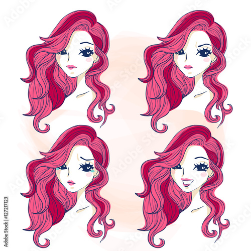 cartoon girl do different expressions