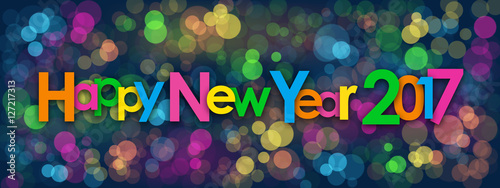 HAPPY NEW YEAR 2017 with colourful bokeh lights 