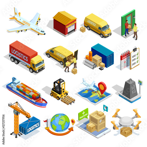 Logistics Isometric Icons Set