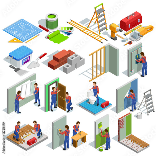 Home Repair Isometric Icons Set
