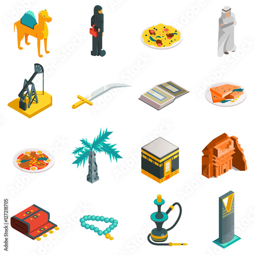 Saudi Arabia Isometric Touristic Icons Set