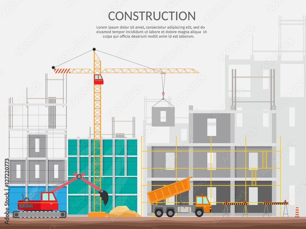 Fototapeta premium Set elements construction Concept of process construction building a house vector set isolated illustration background infographics