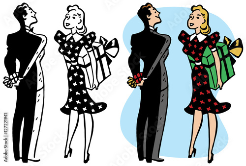 A couple exchanging Christmas presents