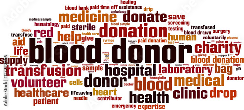 Blood donor word cloud concept. Vector illustration