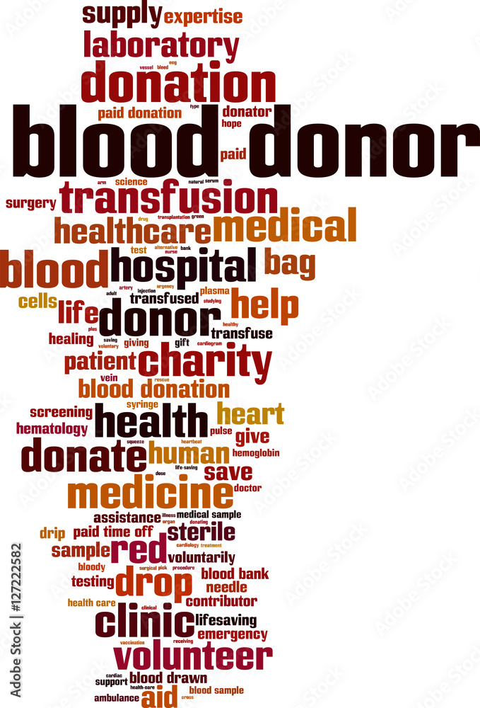 Blood donor word cloud concept. Vector illustration