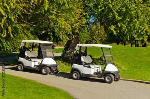 Golf cart over green