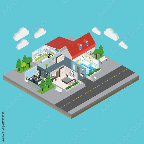 Isometric House Interior View