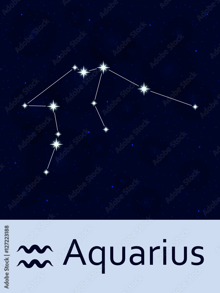 Zodiac sign Aquarius. Horoscope constellation star. Abstract space night sky background with stars and bokeh at the back. Vector illustration. Good for mobile applications, astrology