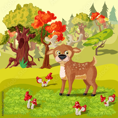 Forest Deer Cartoon Style Illustration