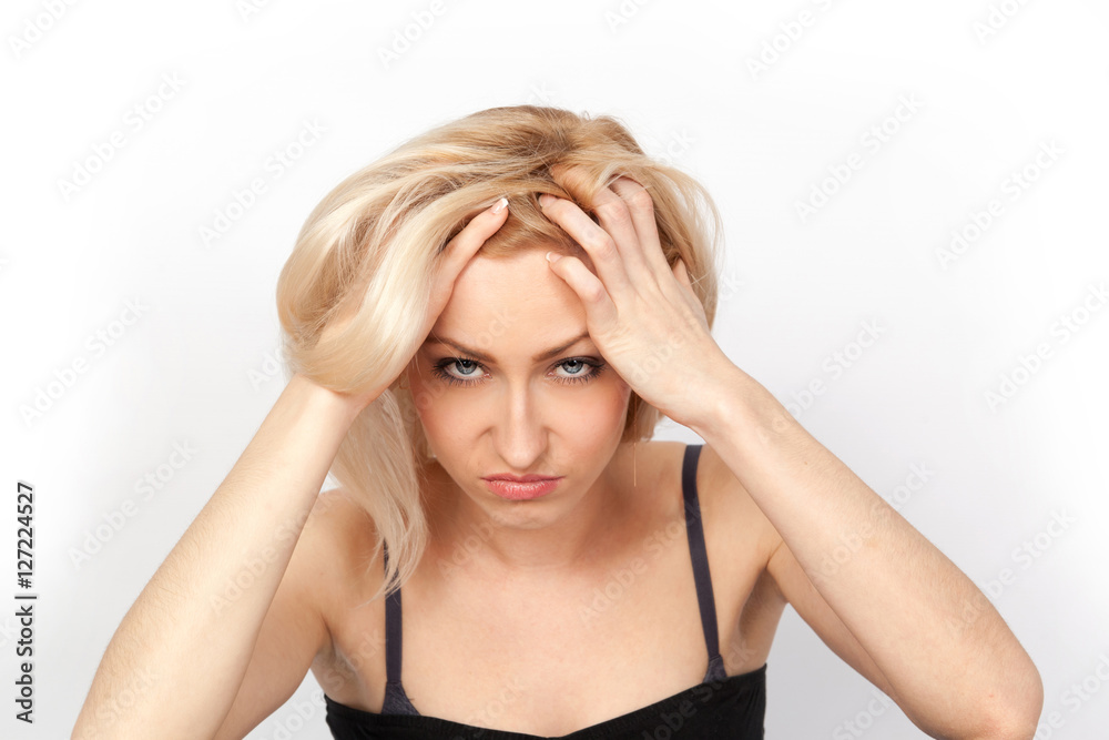 Pretty blond looking with anger and resentment Pretty blond looking with anger and resentment