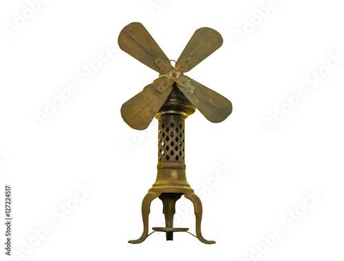 Vintage brass fan isolated on white background with clipping path