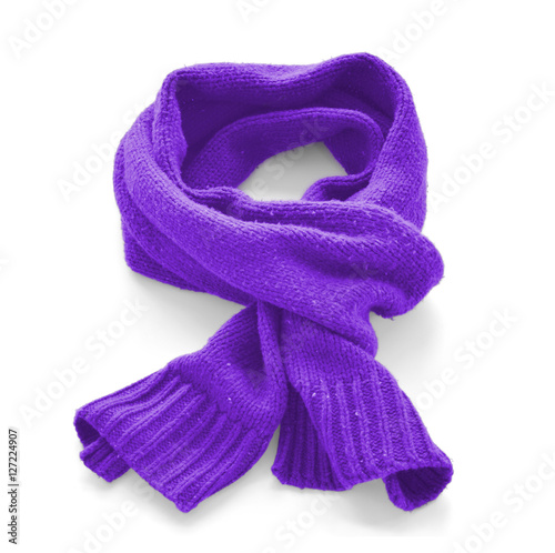 Purple warm scarf on a white background