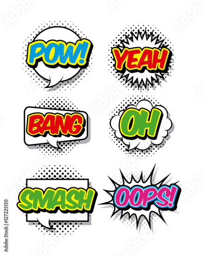 speech bubbles with words over white background. comic and pop art colorful design. vector illustration