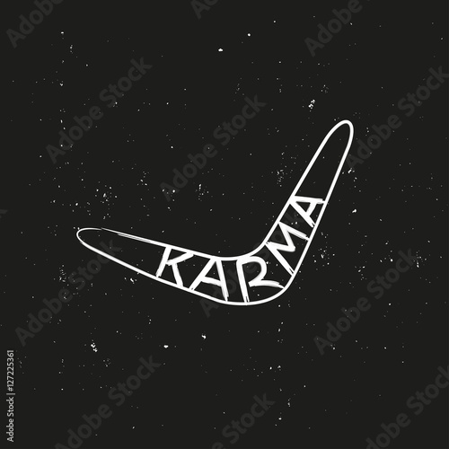Obraz na plátně Black and white vector illustration with the word karma boomerang