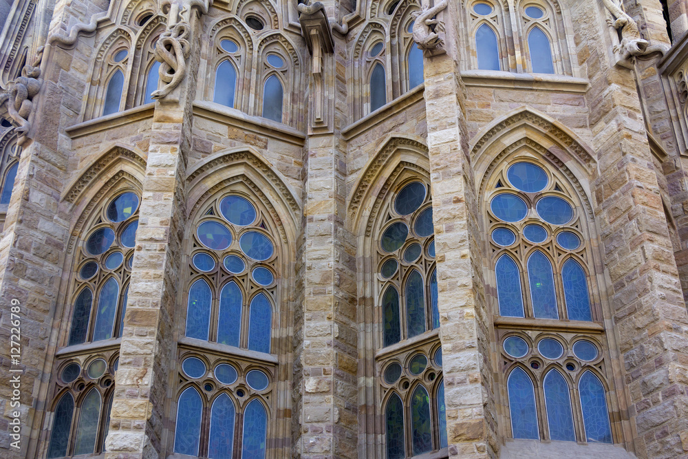 Details of facade of Basilica Sagrada Familia in Barcelona