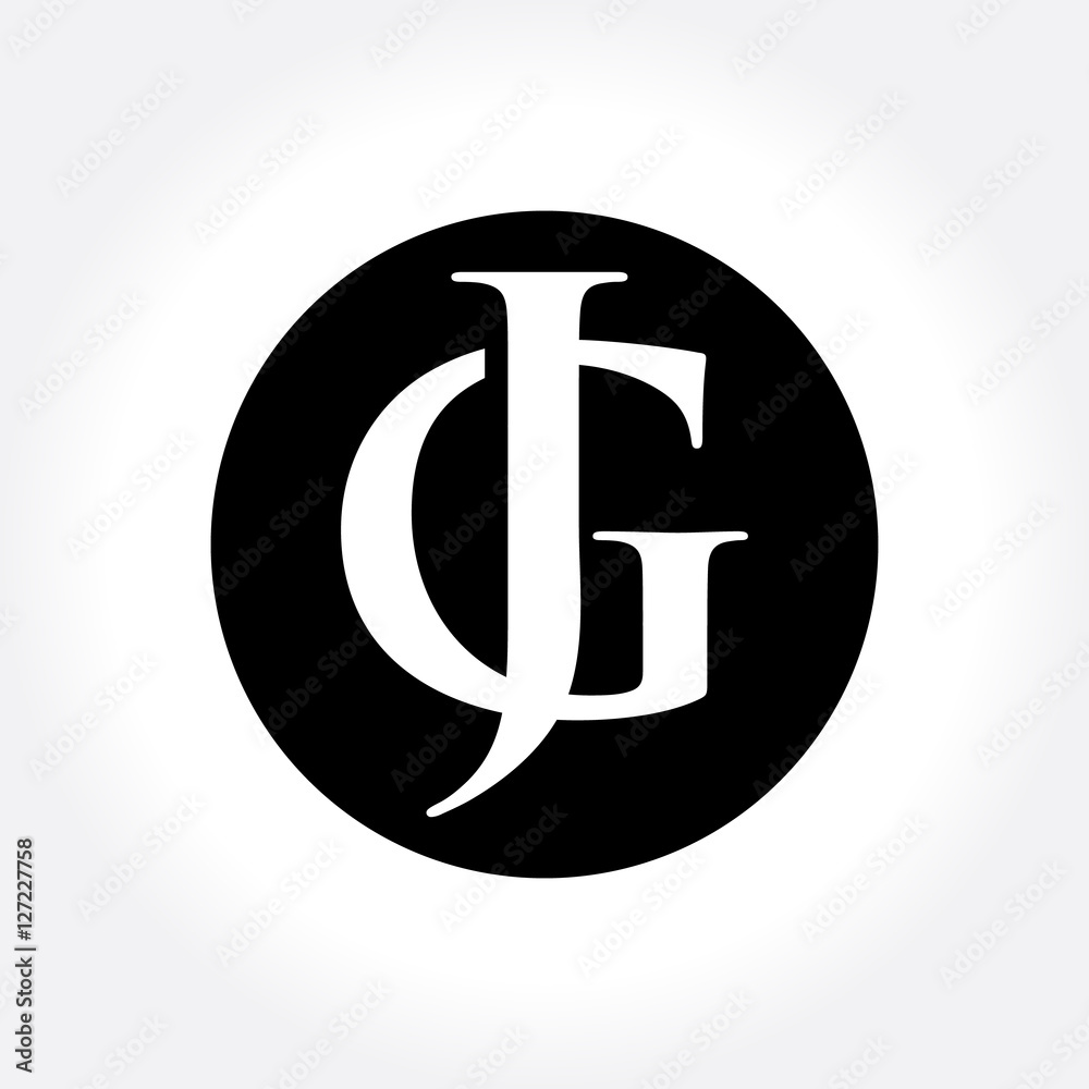 JG initial letters inside circle, monogram logo JG initial letters inside circle, monogram logo