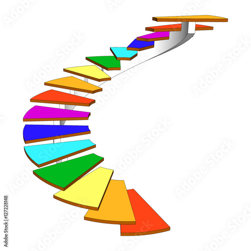 Spiral stair colorful 3d in the future isolated. Vector illustration on a white background.