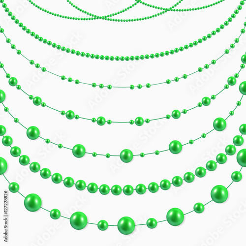 Abstract Vector Background with Hanging Christmas green Garlands beads Set for Celebratory Design, Xmas Holiday greeting card design. Christmas decorations.