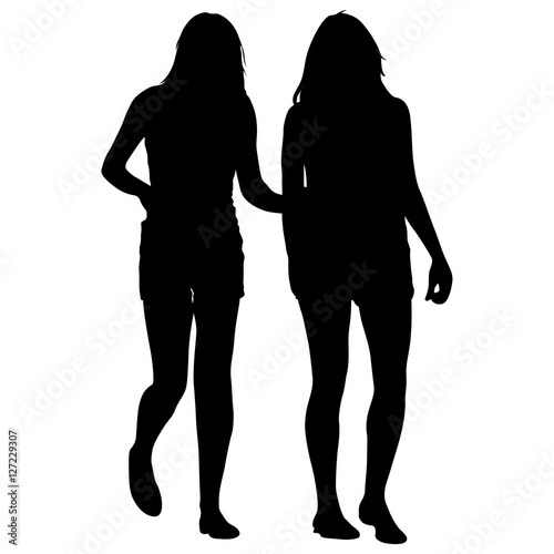 Silhouette two lesbian girls hand to hand isolated on white background. Vector illustration