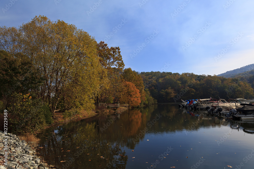 Lake Lure Marine during the fall with boats from Morse Park Lake Lure Marine during the fall with boats from Morse Park