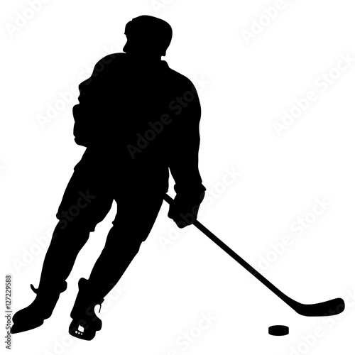 silhouette of hockey player. Isolated on white. Vector illustra