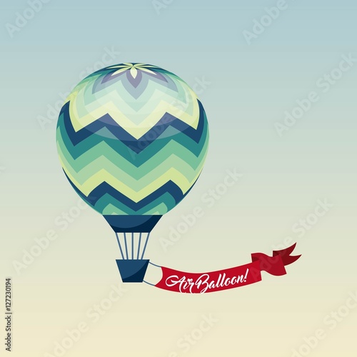 air balloon vehicle with red ribbon over white background. colorful design. vector illustration