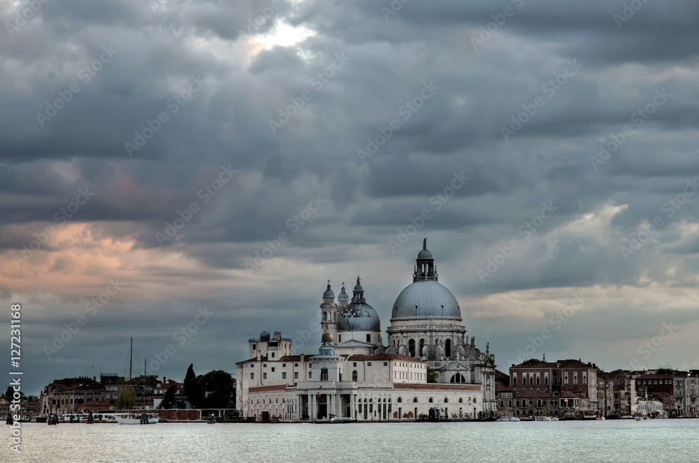 Santa Maria della Salute, church in Venice (Italy) with cloudy sky