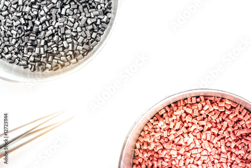 plastic granules close up for holding,Colorful plastic granules with white background.