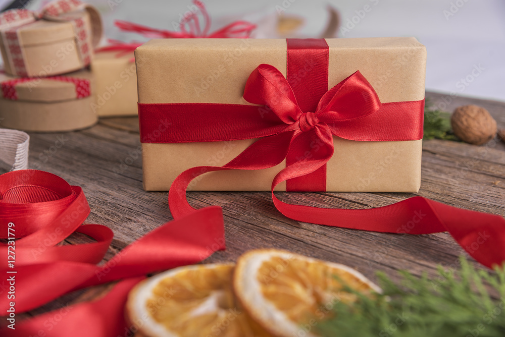 Christmas gift. Close-up. Christmas gift. Close-up.