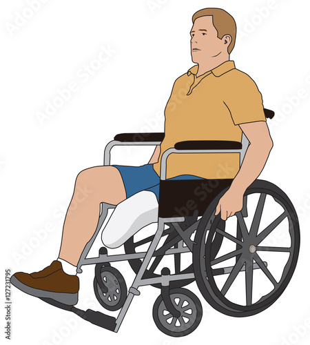 Left leg below knee amputee is using a wheelchair