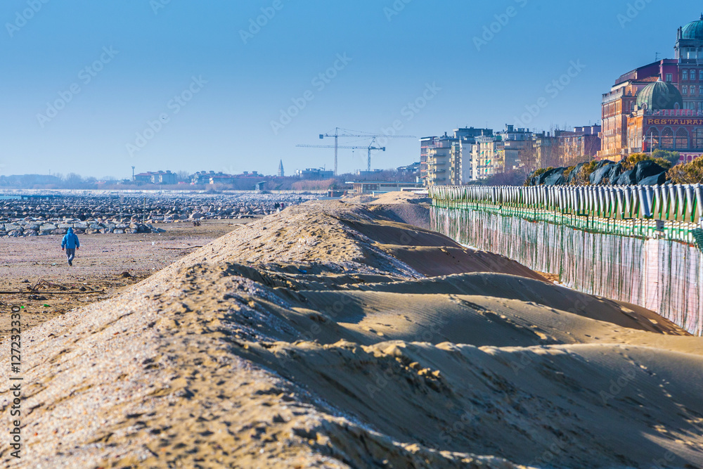 Winter. The famous Lido Beach in Venice, Italy.