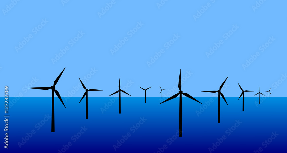 Vector image of an offshore wind turbine farm Vector image of an offshore wind turbine farm