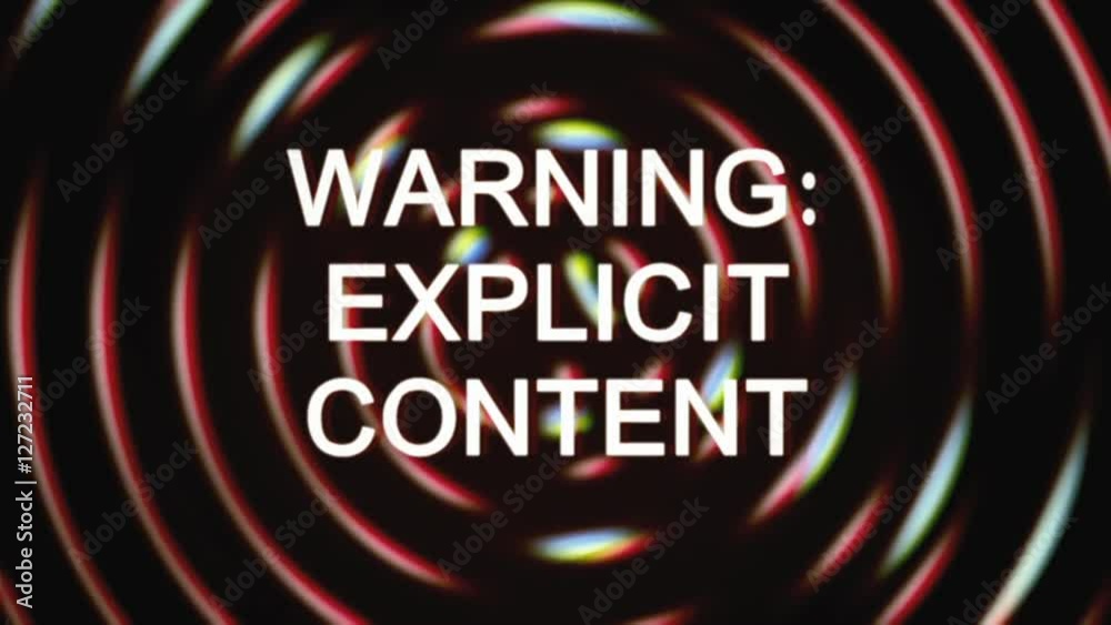 The text Warning Explicit Content appears over a set of spinning circles with a lens flare at the beginning. Grindhouse low-budget b-movie style.
