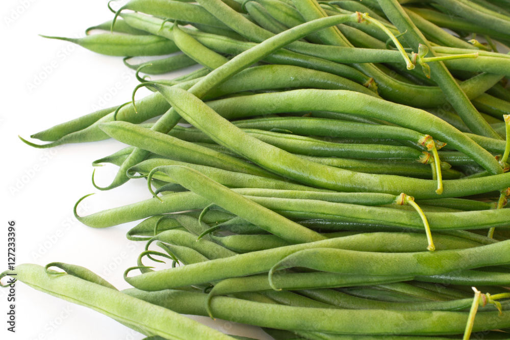 Asparagus beans on white background. Close up. Asparagus beans on white background. Close up.