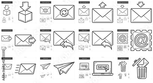 Email line icon set.