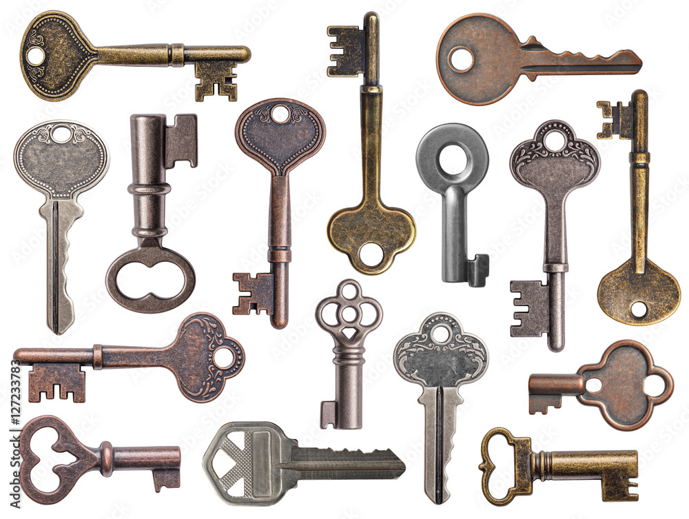 Set of old keys isolated on white background Set of old keys isolated on white background