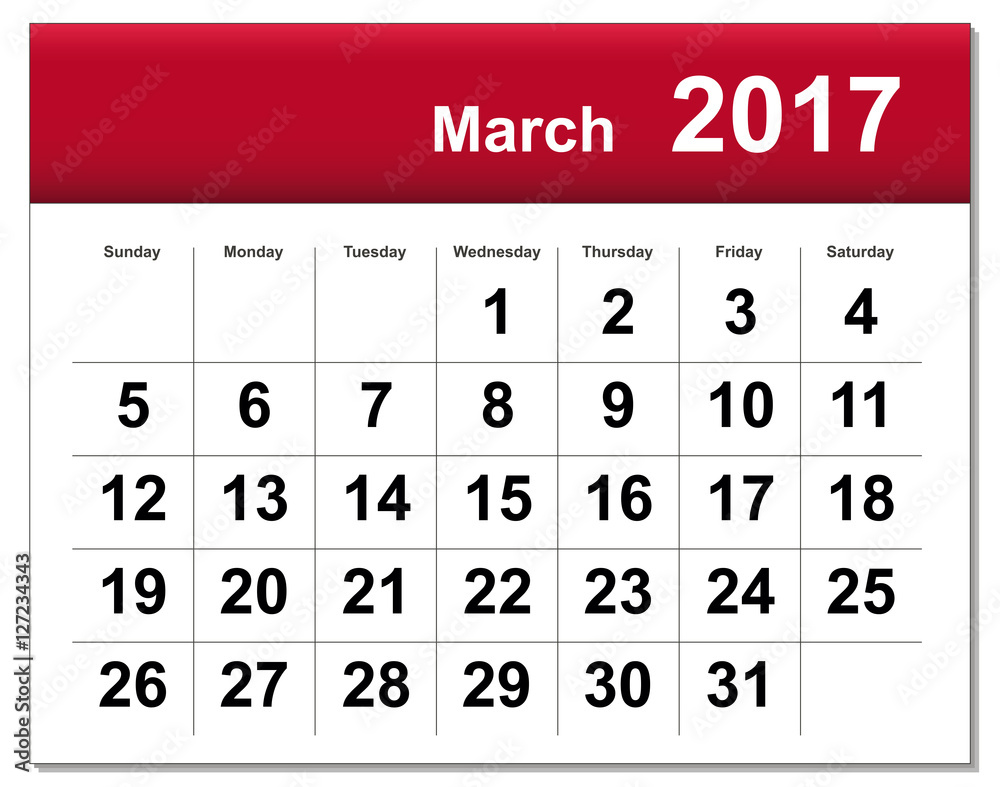EPS10 file. March 2017 calendar. The EPS file includes the versi