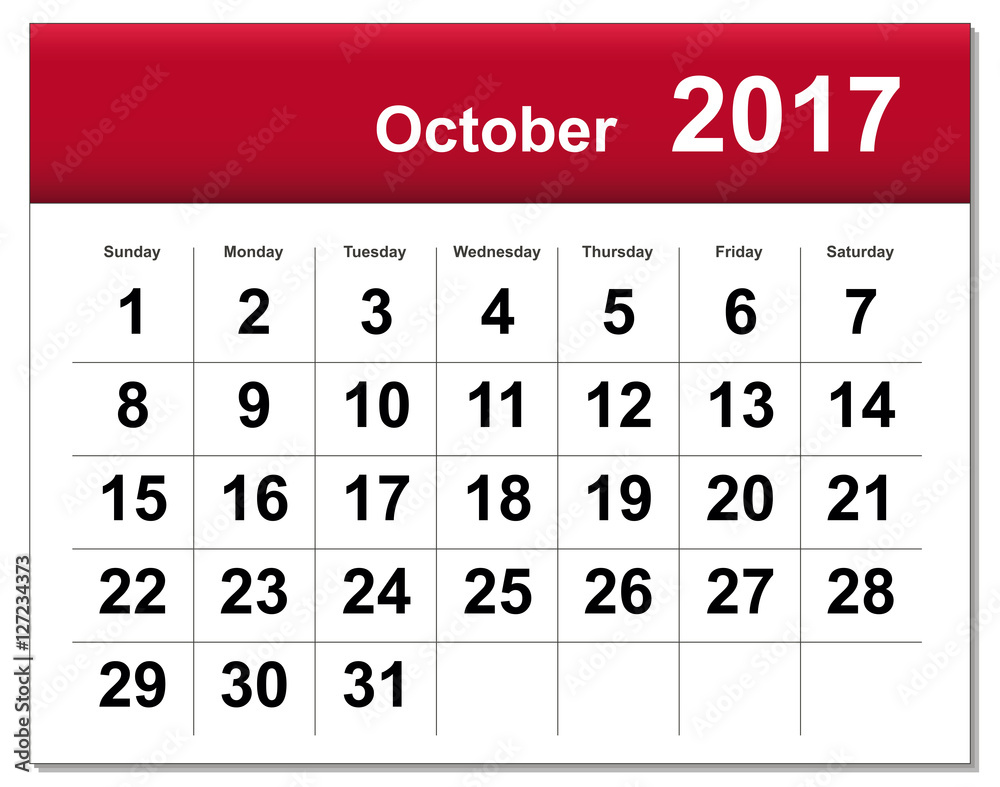 EPS10 file. October 2017 calendar. The EPS file includes the ver EPS10 file. October 2017 calendar. The EPS file includes the ver